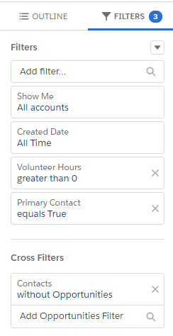 Salesforce cross filter setting filters screen