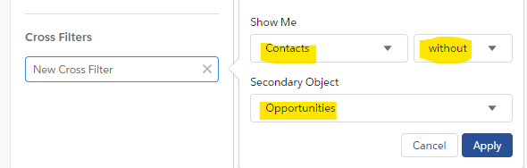 Salesforce cross filter choose contacts