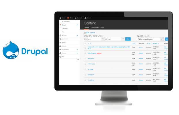 Managing content in Drupal CMS