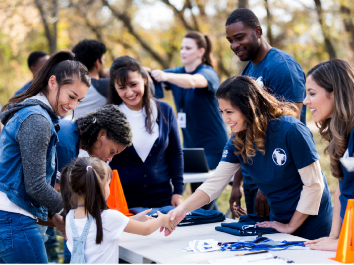 Volunteers at a table.