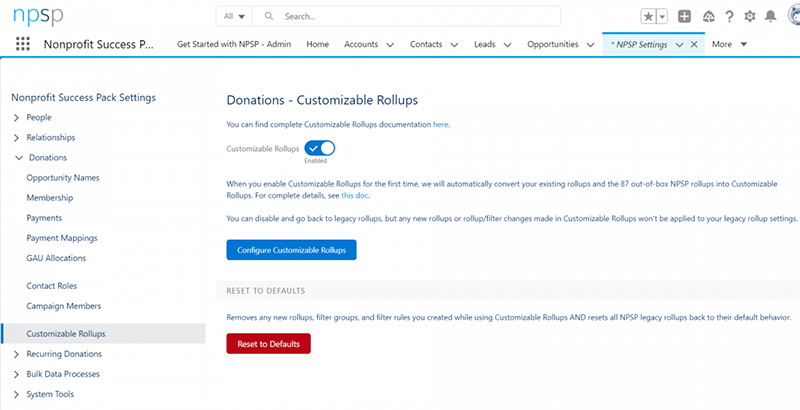salesforce rollup summary out of the box NSPS Settings