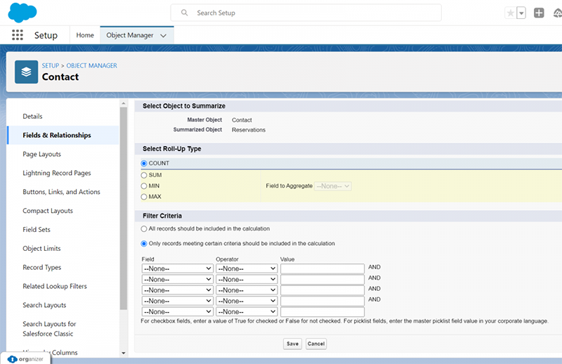 salesforce rollup summary field object manager