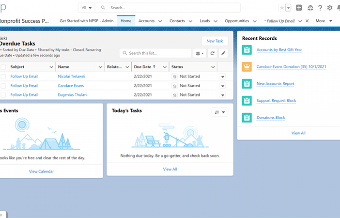 salesforce lightning home page - volunteer hours