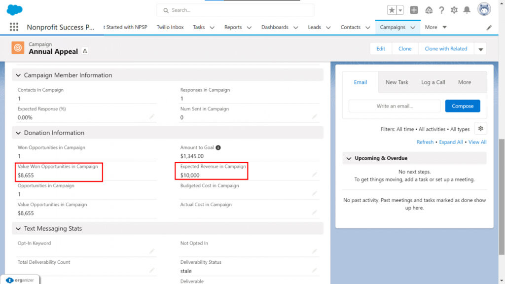 Dynamic Gauges - Campaign record with goal
