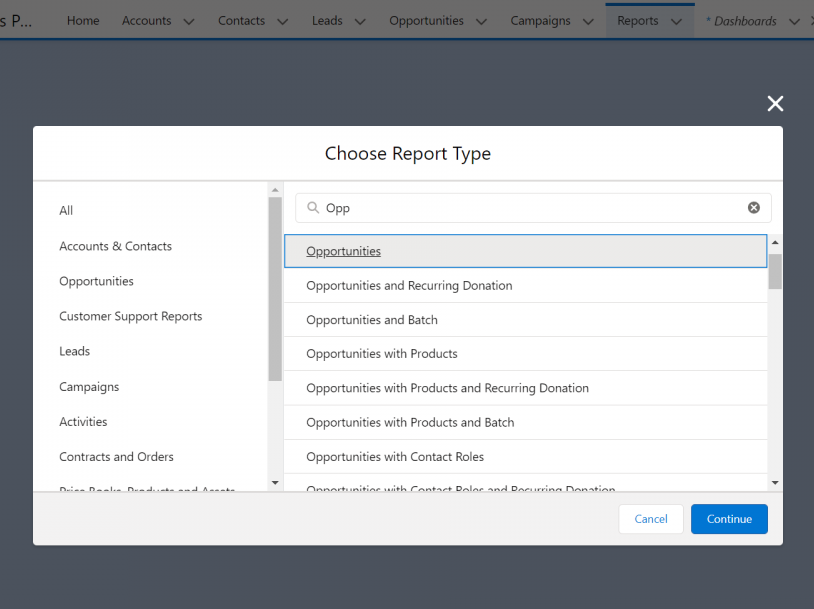 Salesforce Opportunities Report Type