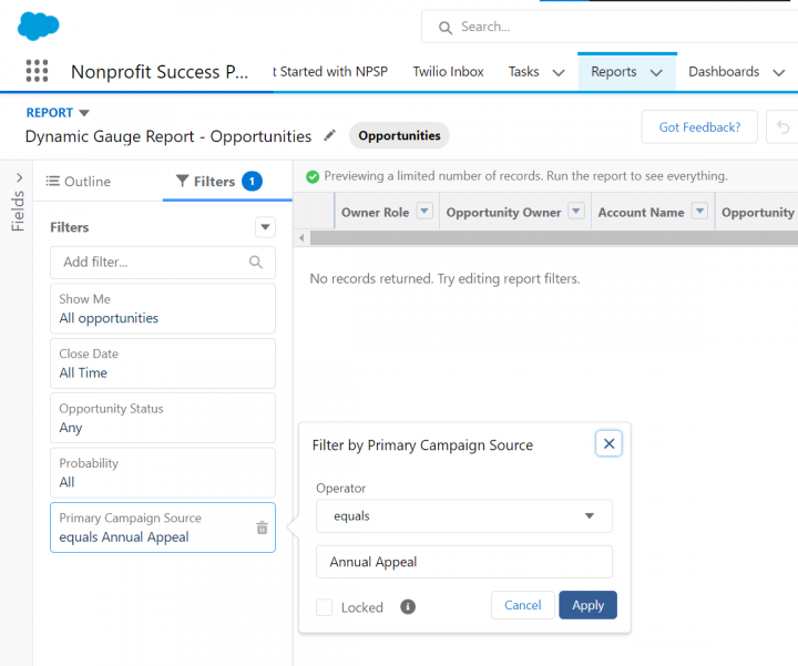 Filter including only "won" opportunities