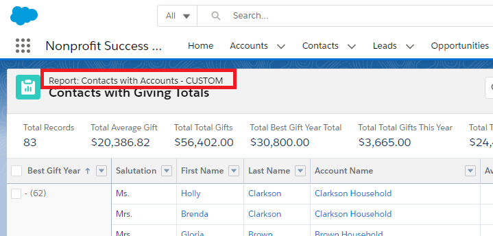 custom fields and reports using contacts