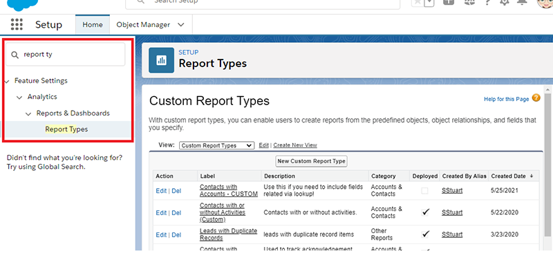 correct salesforce report types - List