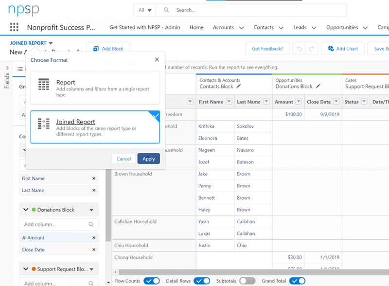 outer limits of salesforce reporting - Switch to joined report
