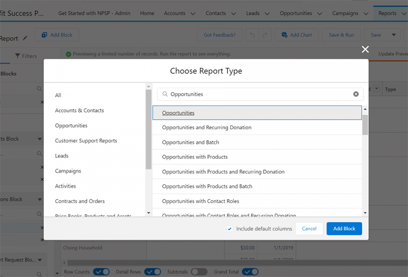 outer limits of salesforce reporting - choose report types
