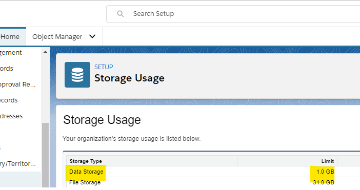 salesforce data storage