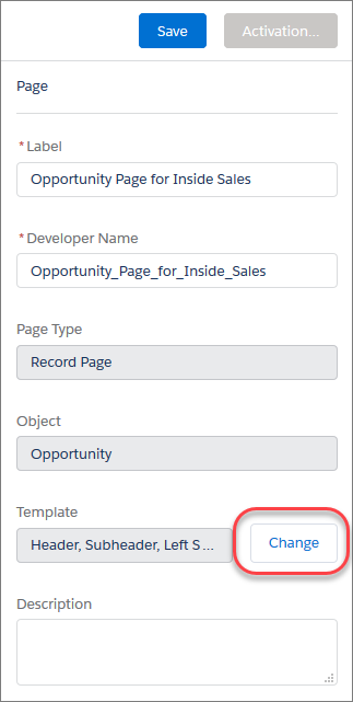 Salesforce Lightning Page Properties in the lightning App builder. Change template.   