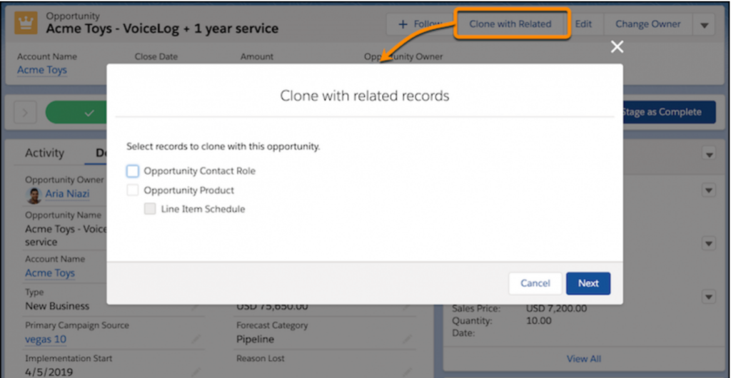 Clone with related records. 
