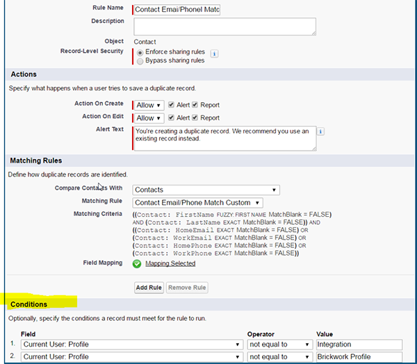 integrations and salesforce duplicate setup. 