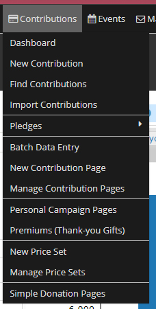 CiviCRM Contributions Menu