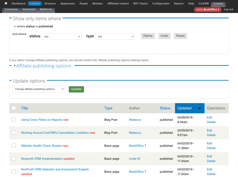 Drupal Content Management Page