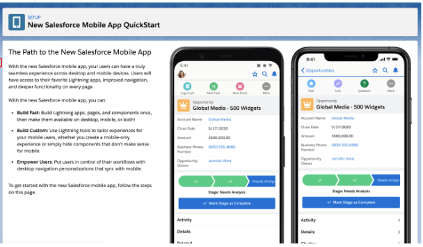 New Salesforce Mobile App QuickStart Information