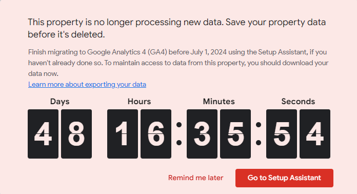 Universal Analytics Data countdown to deletion